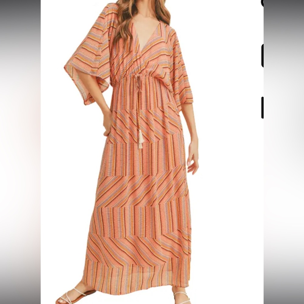 Lush Orange Sundress with Dolman Sleeves and Plunge Neckline